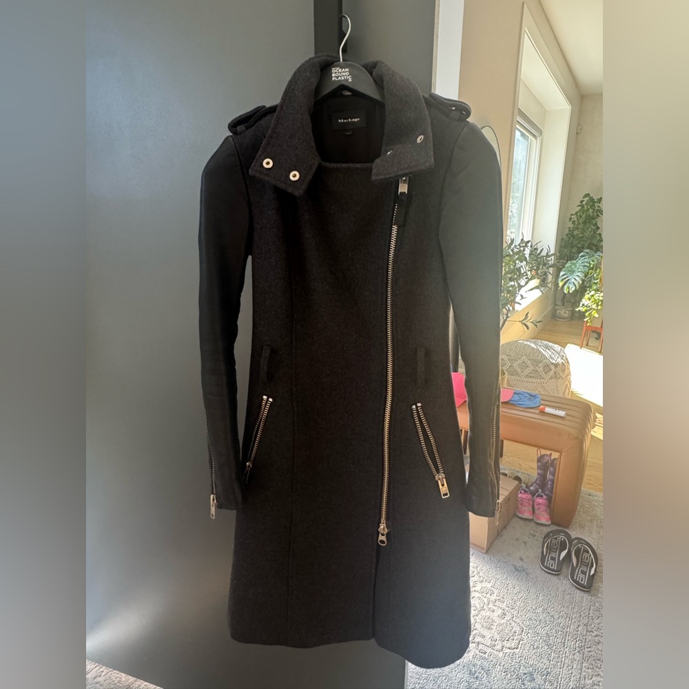 Mackage leather sleeve long coat